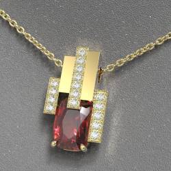 Cration collier unique avec spinelle et diamants sur or jaune